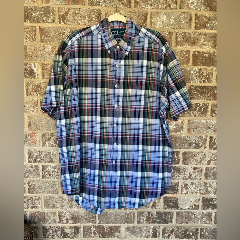 Ralph Lauren Blake Shirt Mens L Blue Plaid Preppy Pony Embroidered 100% Cotton